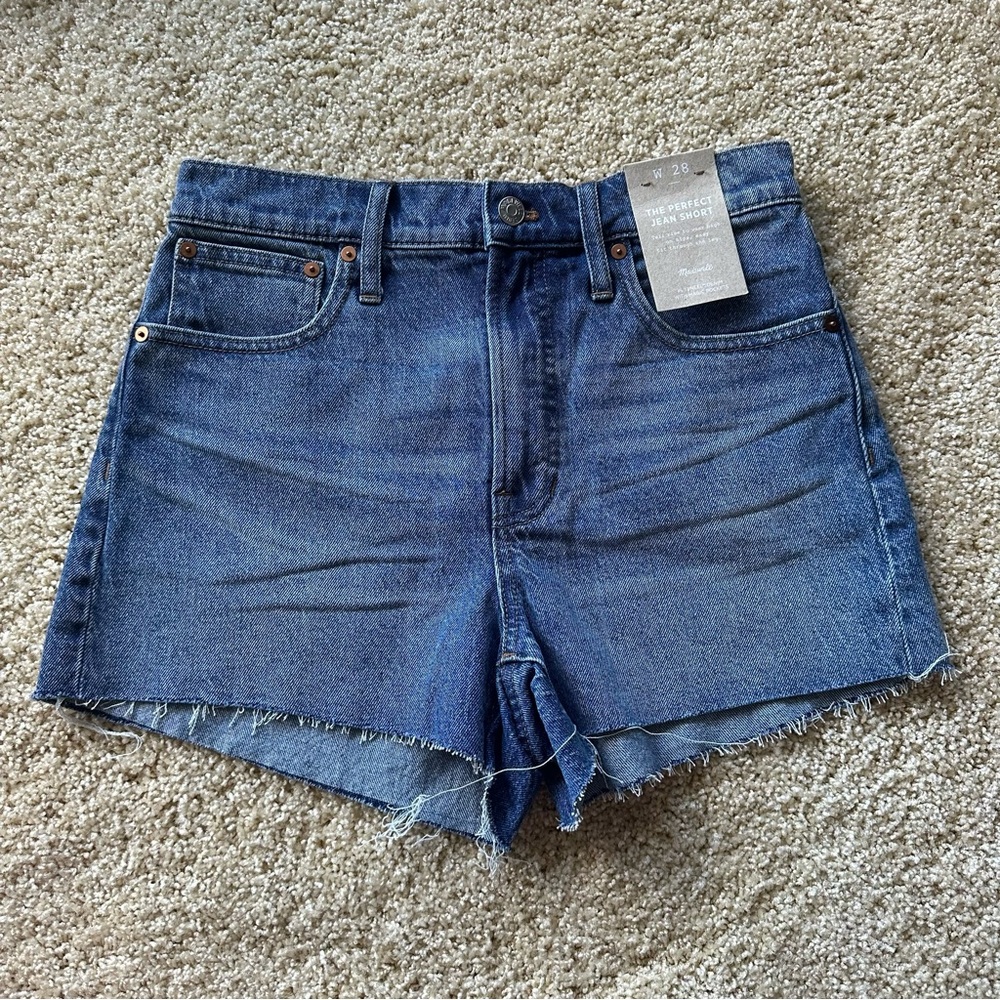Madewell The Perfect Jean Short Size 28 High Rise Raw Hem Denim NWT